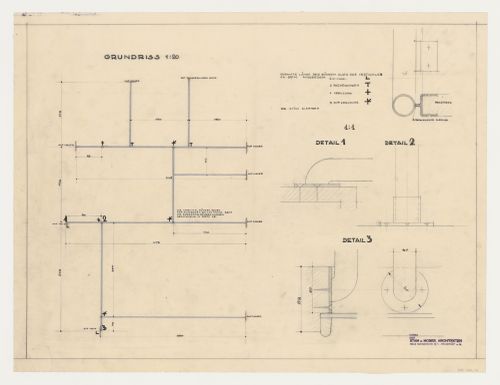 Plan and sections for unidentified details, possibly for Hellerhof Housing Estate, Frankfurt am Main, Germany