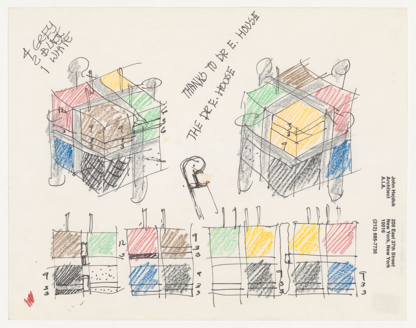 Sketch axonometrics and elevations with notes for Todre House