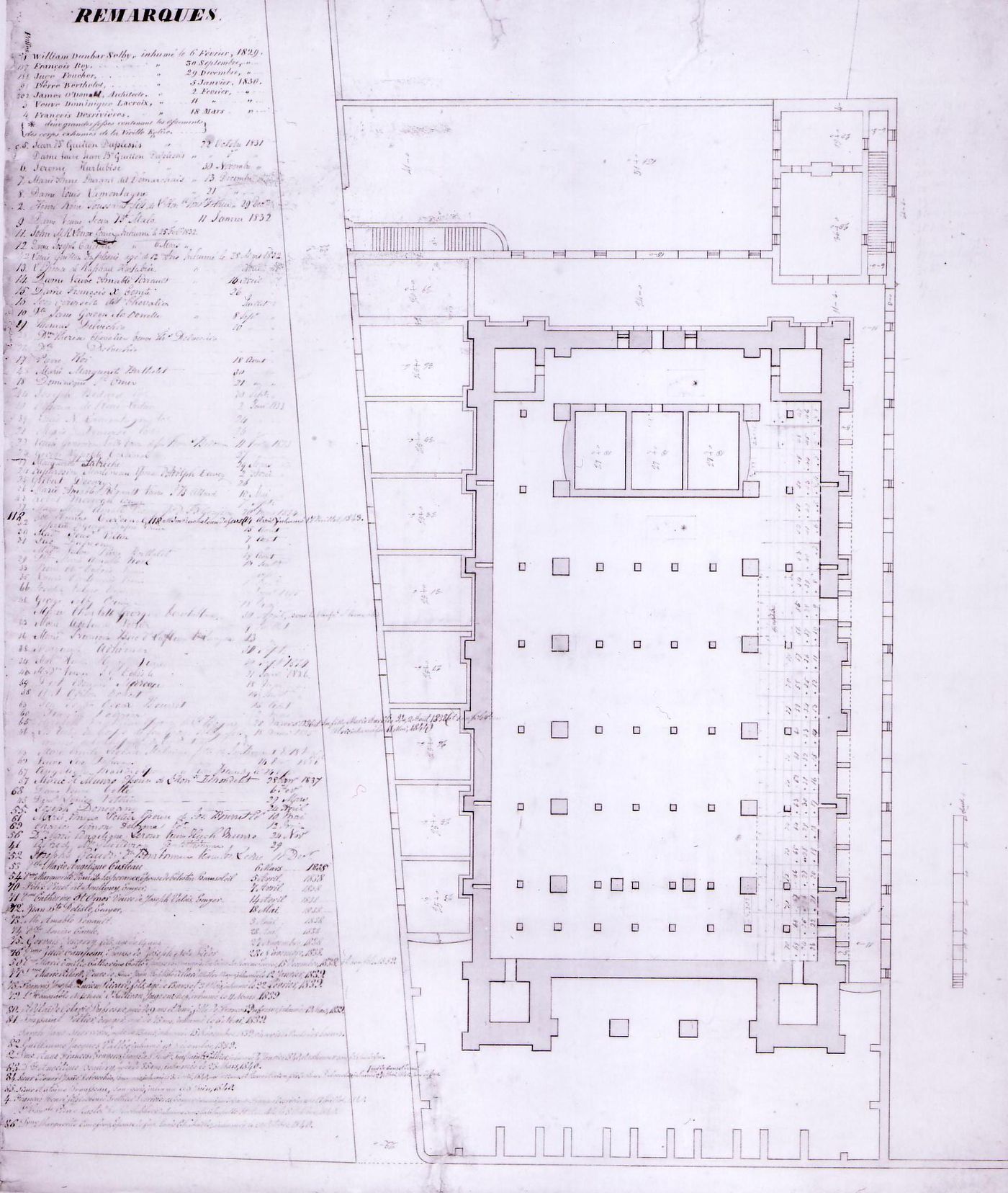 Plan for Notre-Dame de Montréal showing the crypt