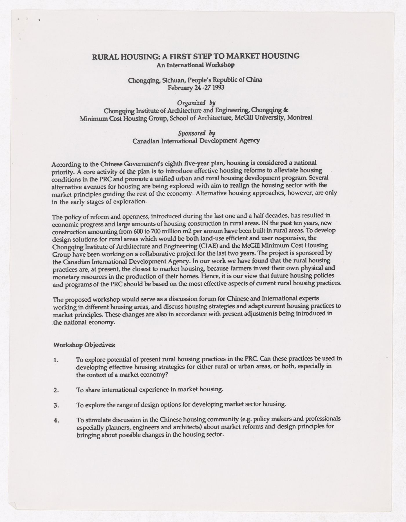Description of workshop "Rural Housing: A First Step to Market Housing"