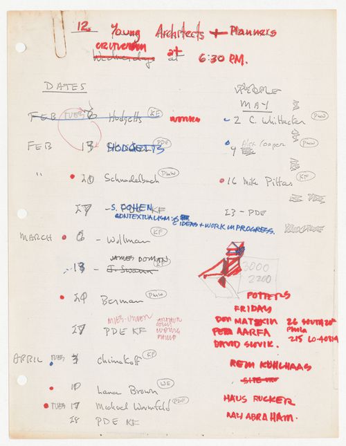 Notes titled "Young Architects + Planners"