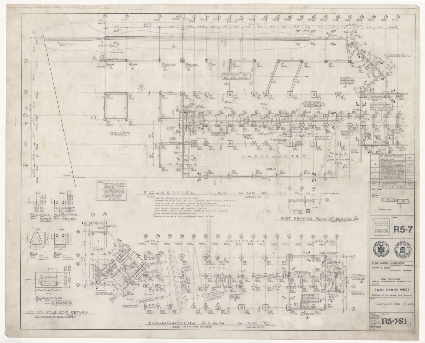 Foundation plans for Twin Parks West, Site R5-7, Bronx, New York