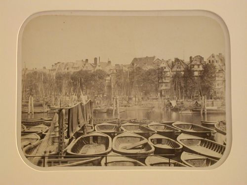 Quay, boatdock, and houses, Hamburg, Germany
