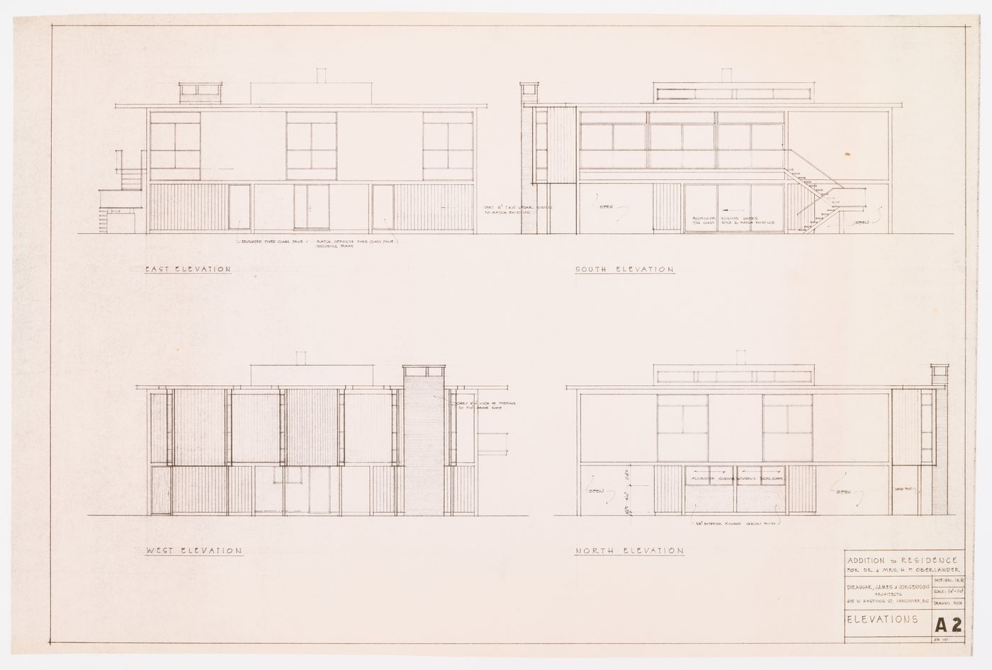 Addition to residence for Dr. & Mrs. H.P. Oberlander: elevations