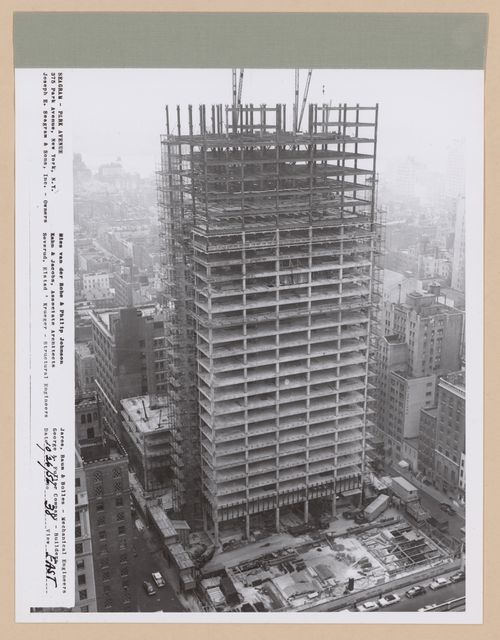 Seagram building under construction, 375 Park avenue, New York, N.Y., east view