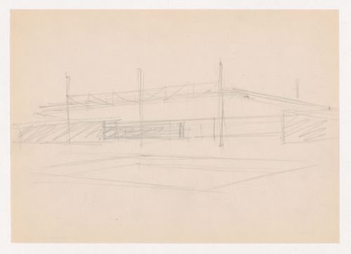 Exterior perspective sketch for Museum for a Small City showing the interior