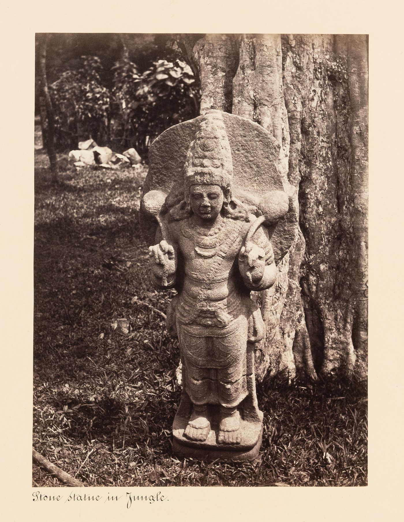 View of a statue of a man, Anuradhapura, Ceylon (now Sri Lanka)