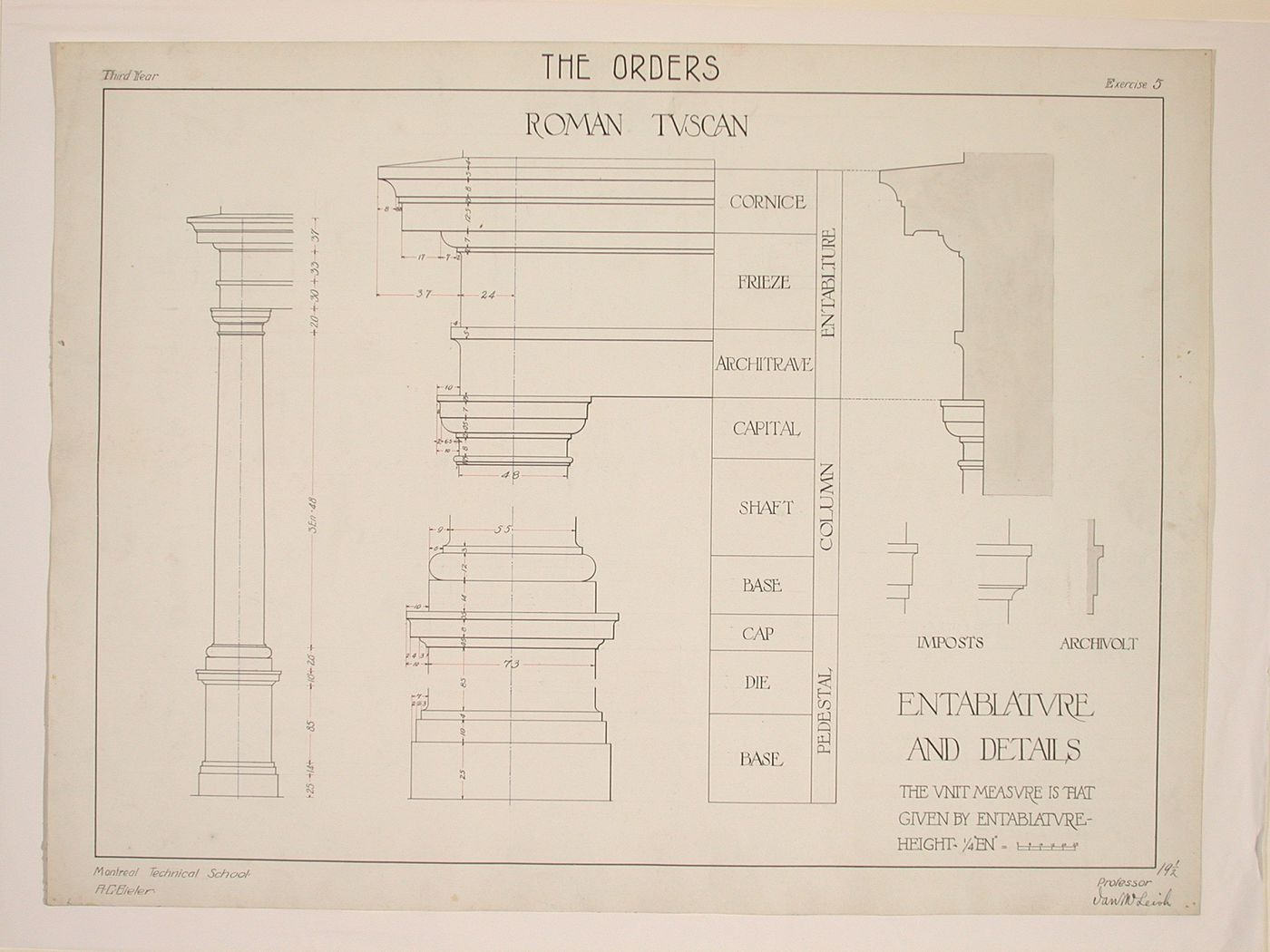 Roman Tuscan, Entablature and Details