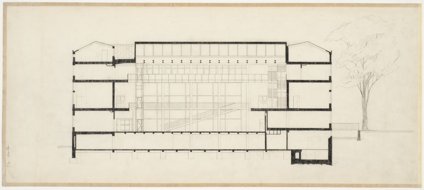 Section for the Göteborgs rådhusets tillbyggnad [courthouse annex] looking south, Göteborg, Sweden