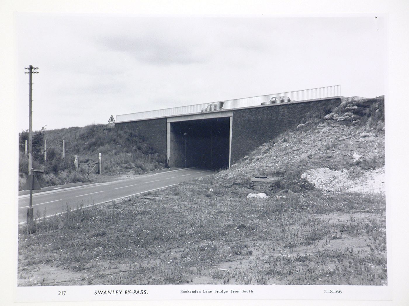 View of Hockenden Lane bridge from south, during construction of the Swanley Bypass, England
