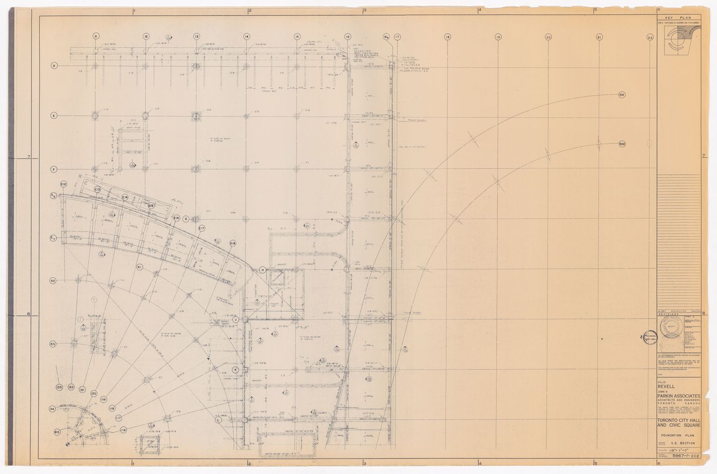 Foundation plan, S. E. section, for Toronto City Hall and Civic Square, Toronto