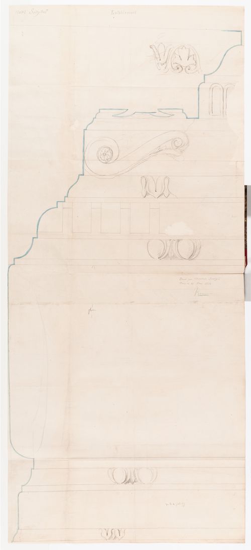 Full-scale profile and details for the entablature for the principal façade, Hôtel Soltykoff