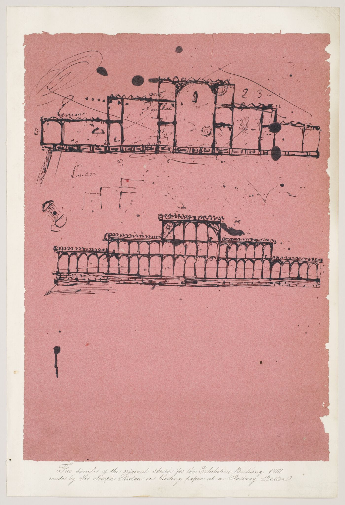 Facsimile of a Conceptual Sketch for the Cystal Palace, London: Elevation and Section