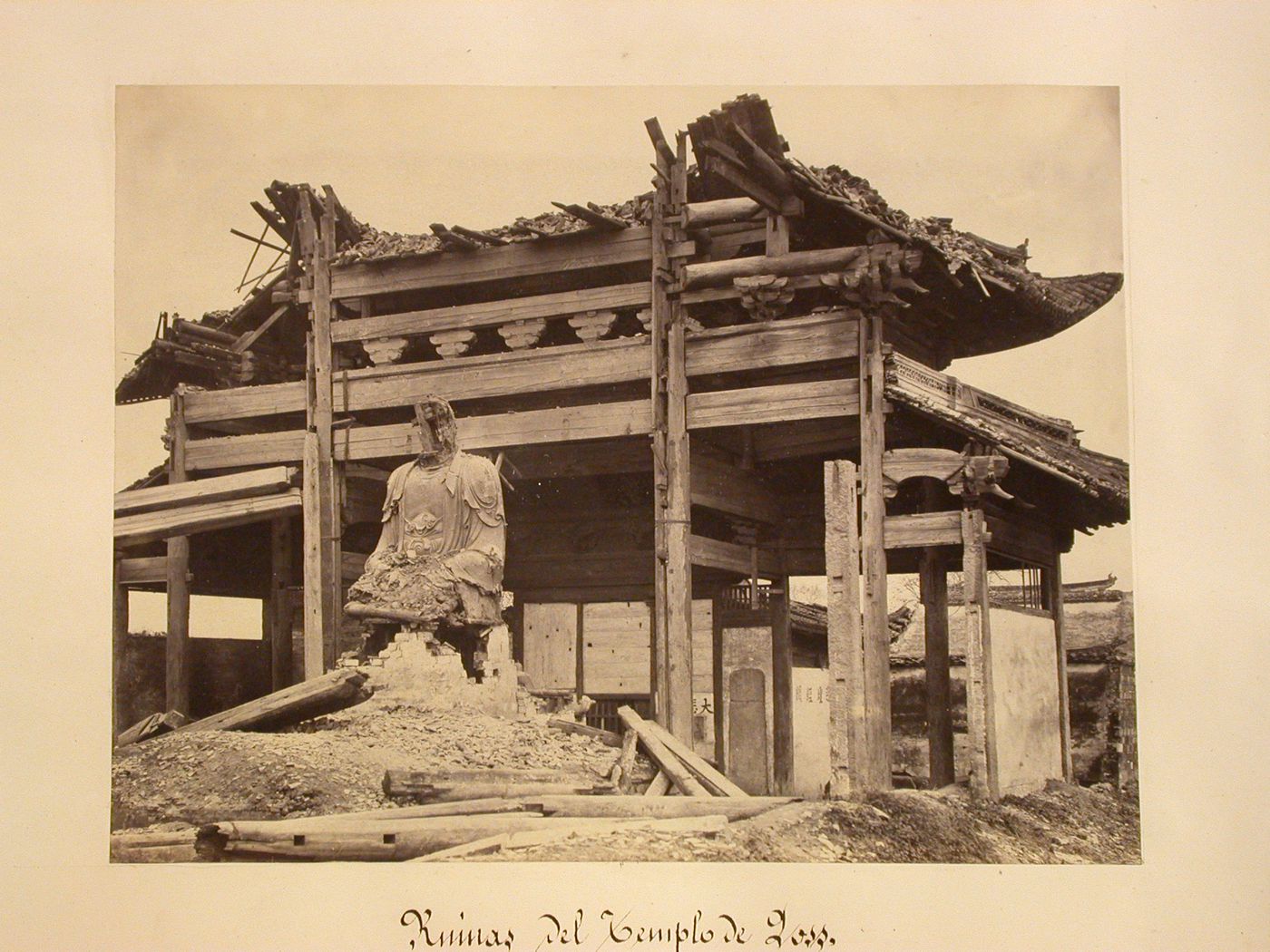 View of the ruins of Buddha and temple, China