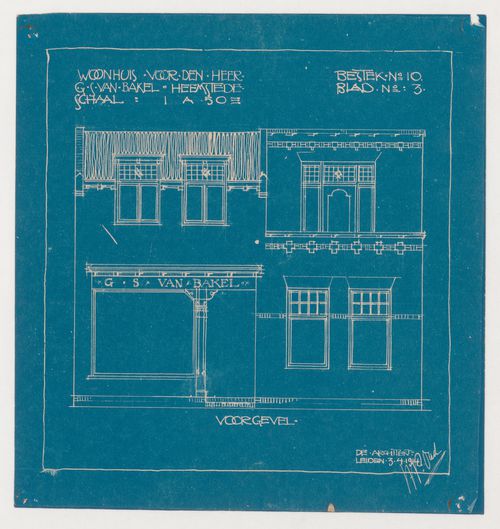 Principal elevation for a house and shop with a rectangular plan for Mr. G.S. van Bakel, Heemstede, Netherlands