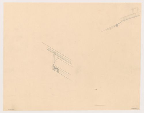 Bird's-eye partial axonometric and elevation [?] for a doorway for the church for Kiefhoek Housing Estate, Rotterdam, Netherlands