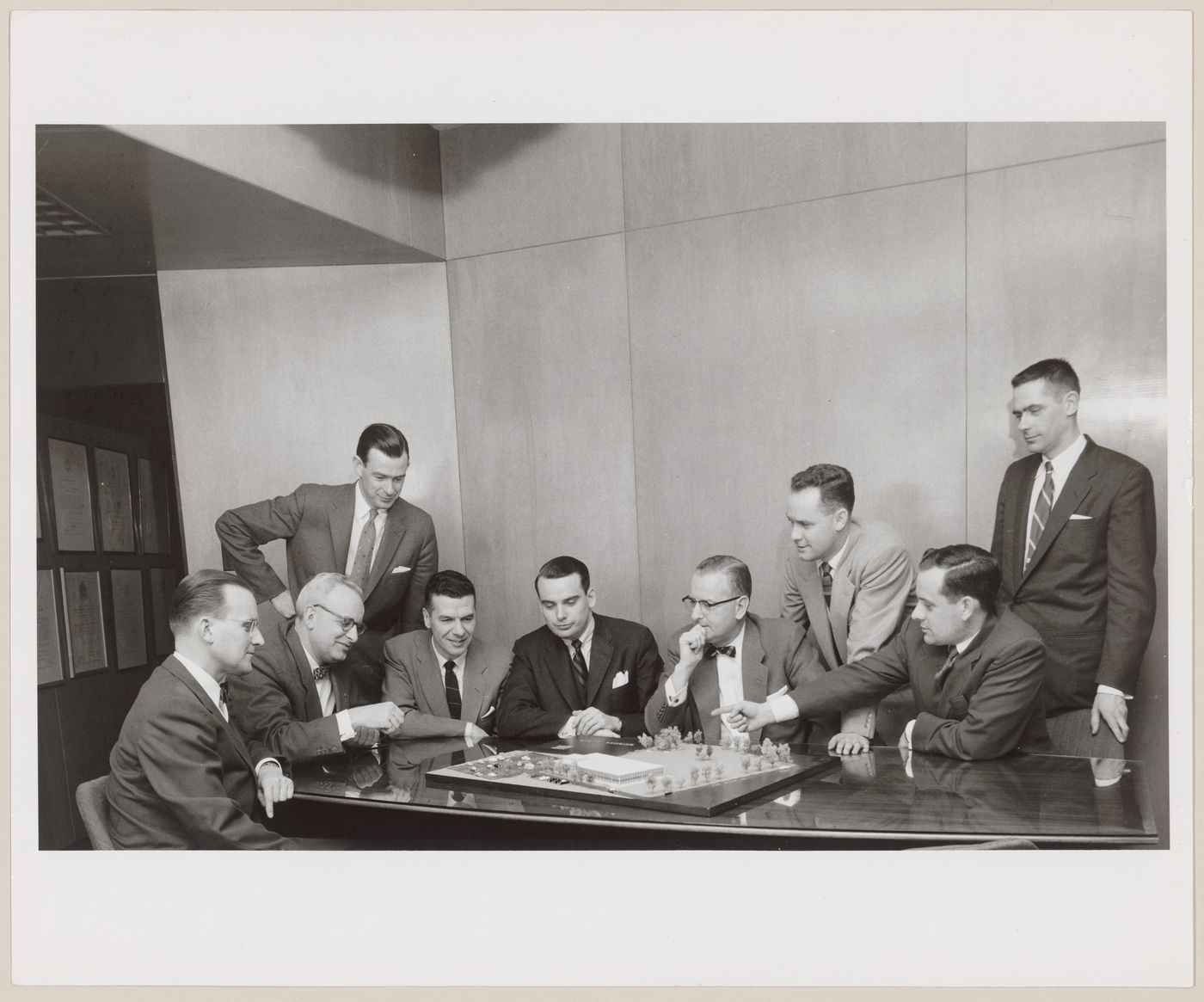 John C. Parkin and colleagues in meeting at John B. Parkin Associates Office at 1500 Don Mills Road