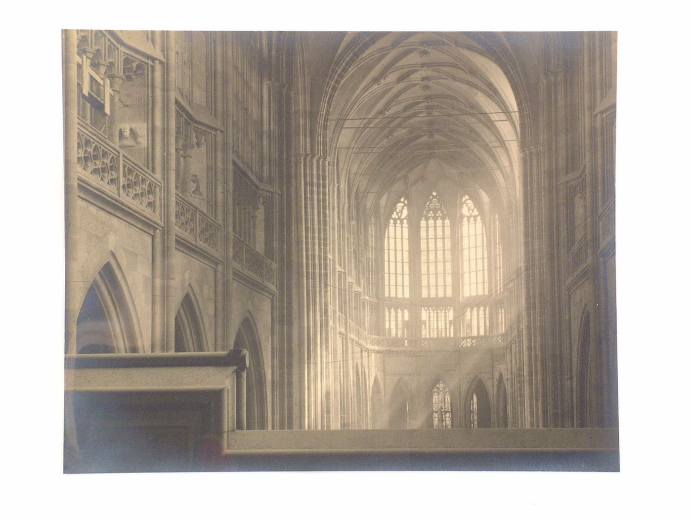 Plate from portfolio ''Svaty Vit (St. Vitus or St. Guy), various interior and exterior views of the cathedral under construction, Prague, Czech Republic''