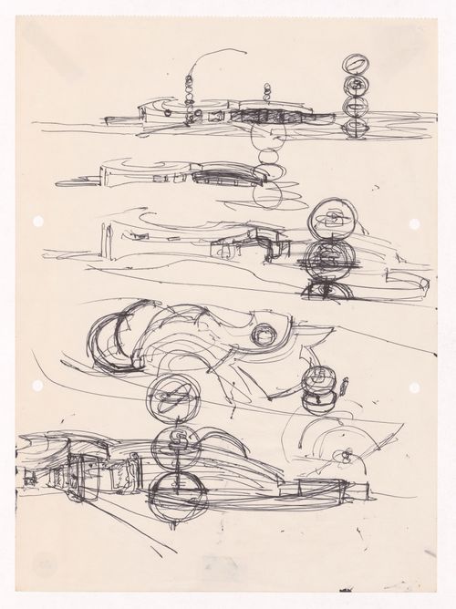 Sketch elevations and axonometric views for Posto de abastecimento da SACOR, Matosinhos, Portugal