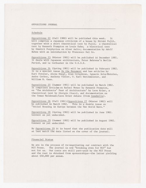 Oppositions Journal schedule
