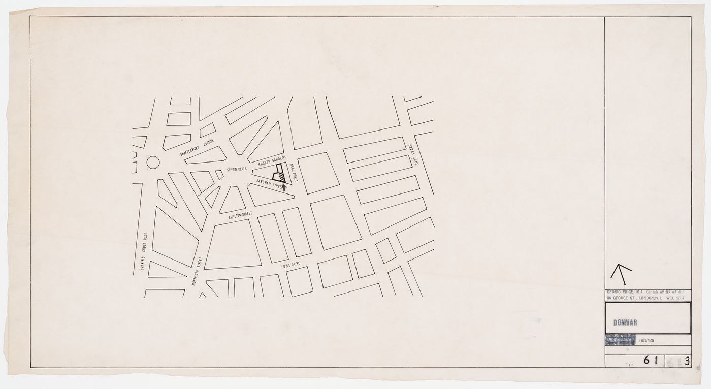 Map showing location of Donmar rehearsal studio, London, England