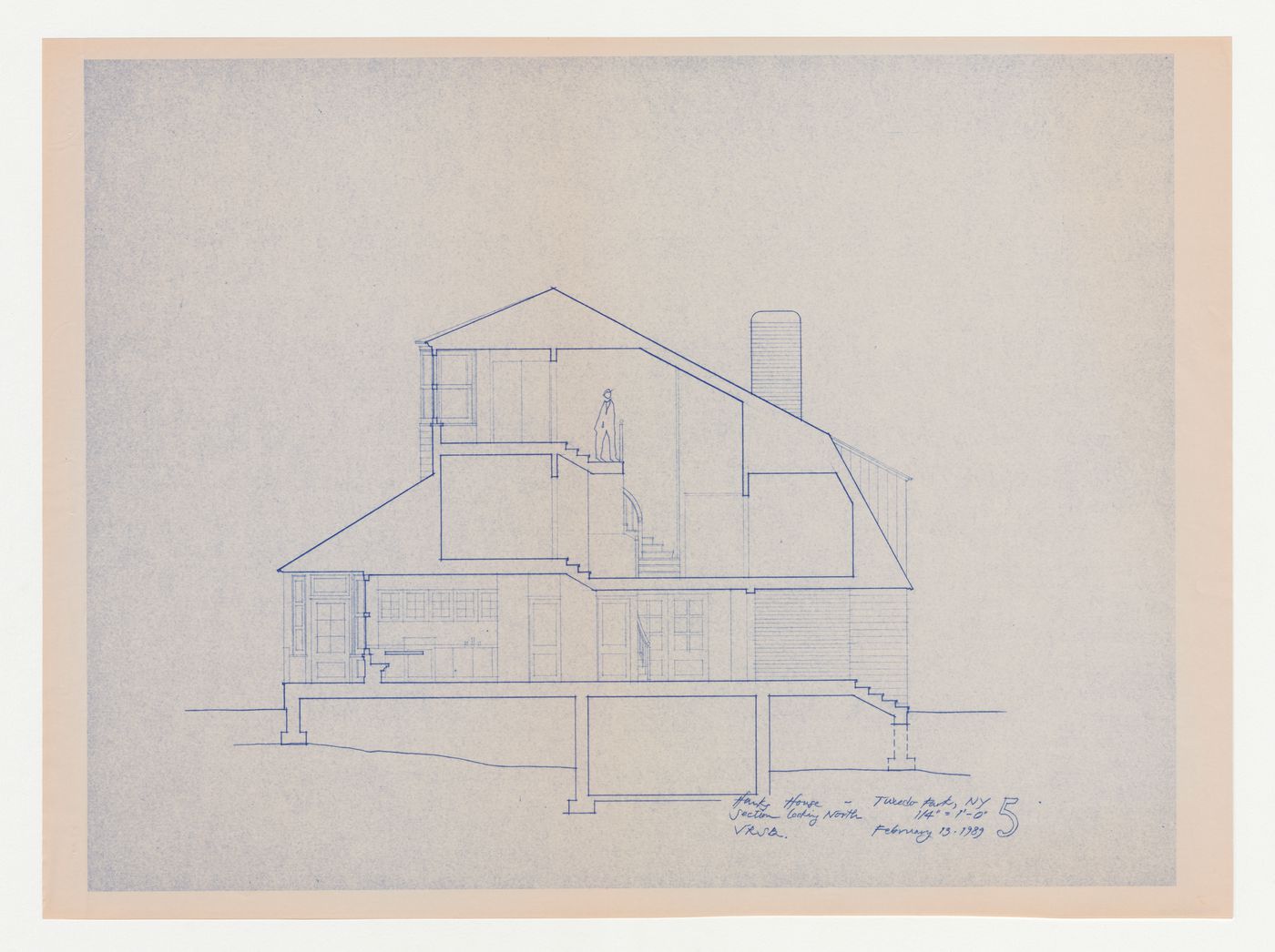 Section looking north for the Hanks-Paré Residence, Tuxedo Park, New York
