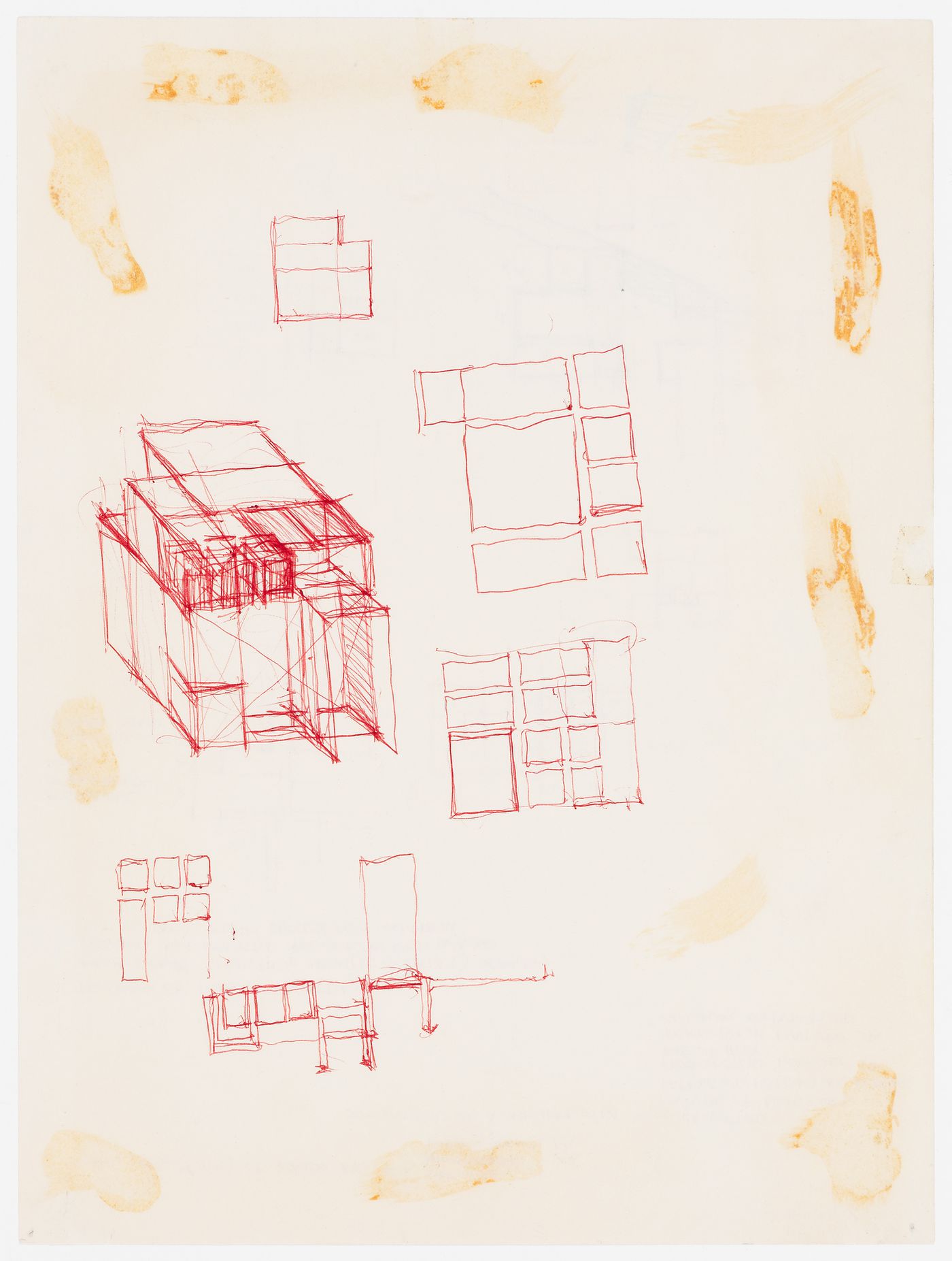 House X: notes and sketches on system of stages; verso: House X: conceptual sketches