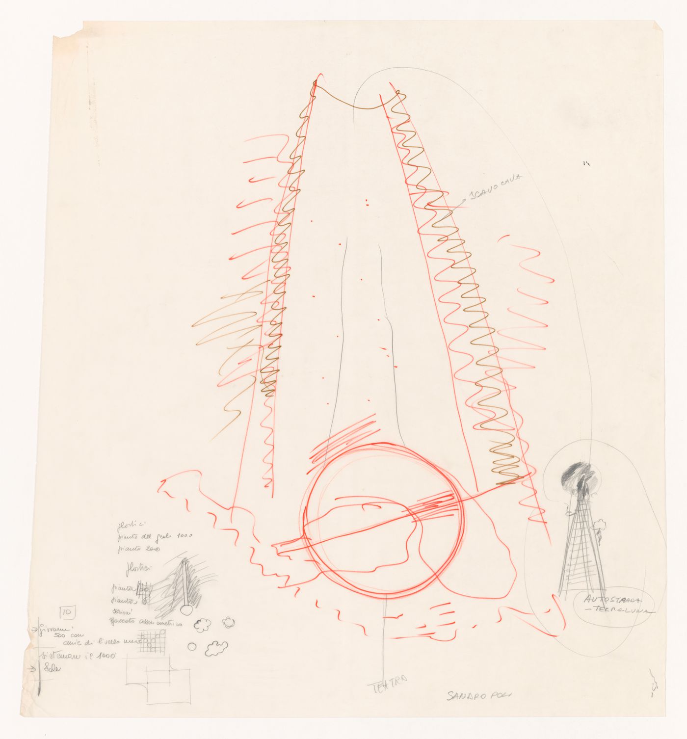 Sketch for Riqualificazione cava di San Carlo [Redevelopment San Carlo quarry], San Vincenzo, Livorno, Italy