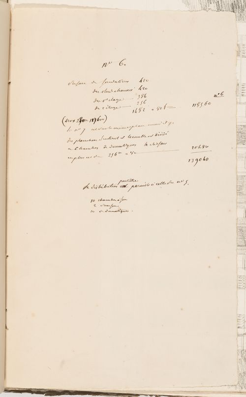 Project no. 6 for a country house for comte Treilhard: Notes and calculations