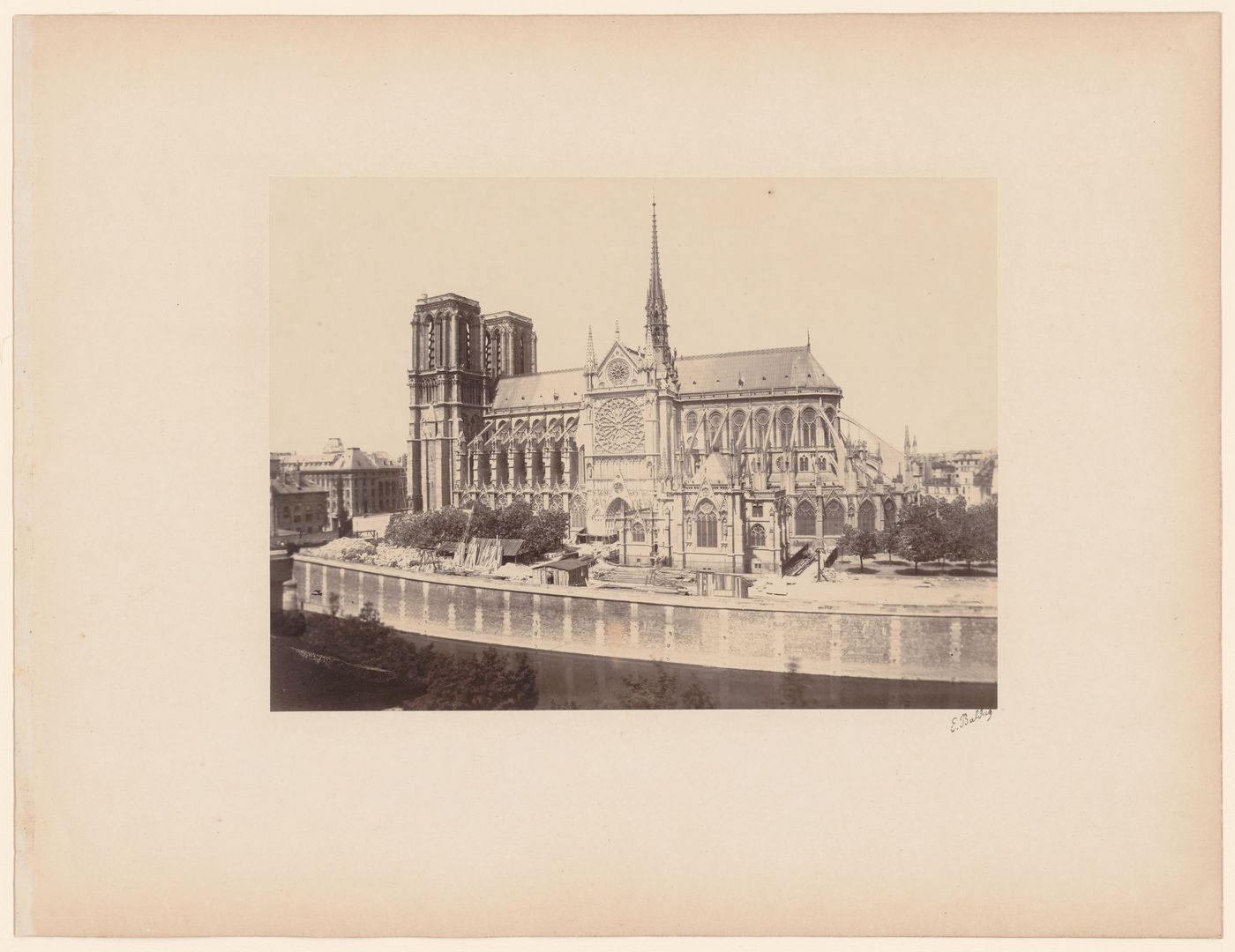 Exterior view of Notre-Dame, including south transept façade, from the left bank, Paris, France