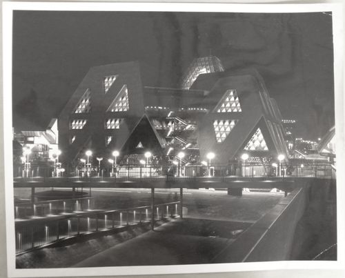 Night view of the Man the Producer Pavilion, Expo 67, Montréal, Québec