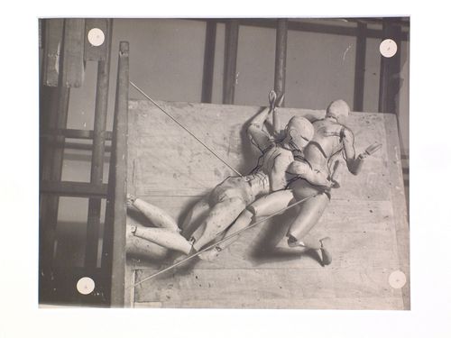Close-up of two models for the sculptural decoration for Rockefeller Center, New York City, New York