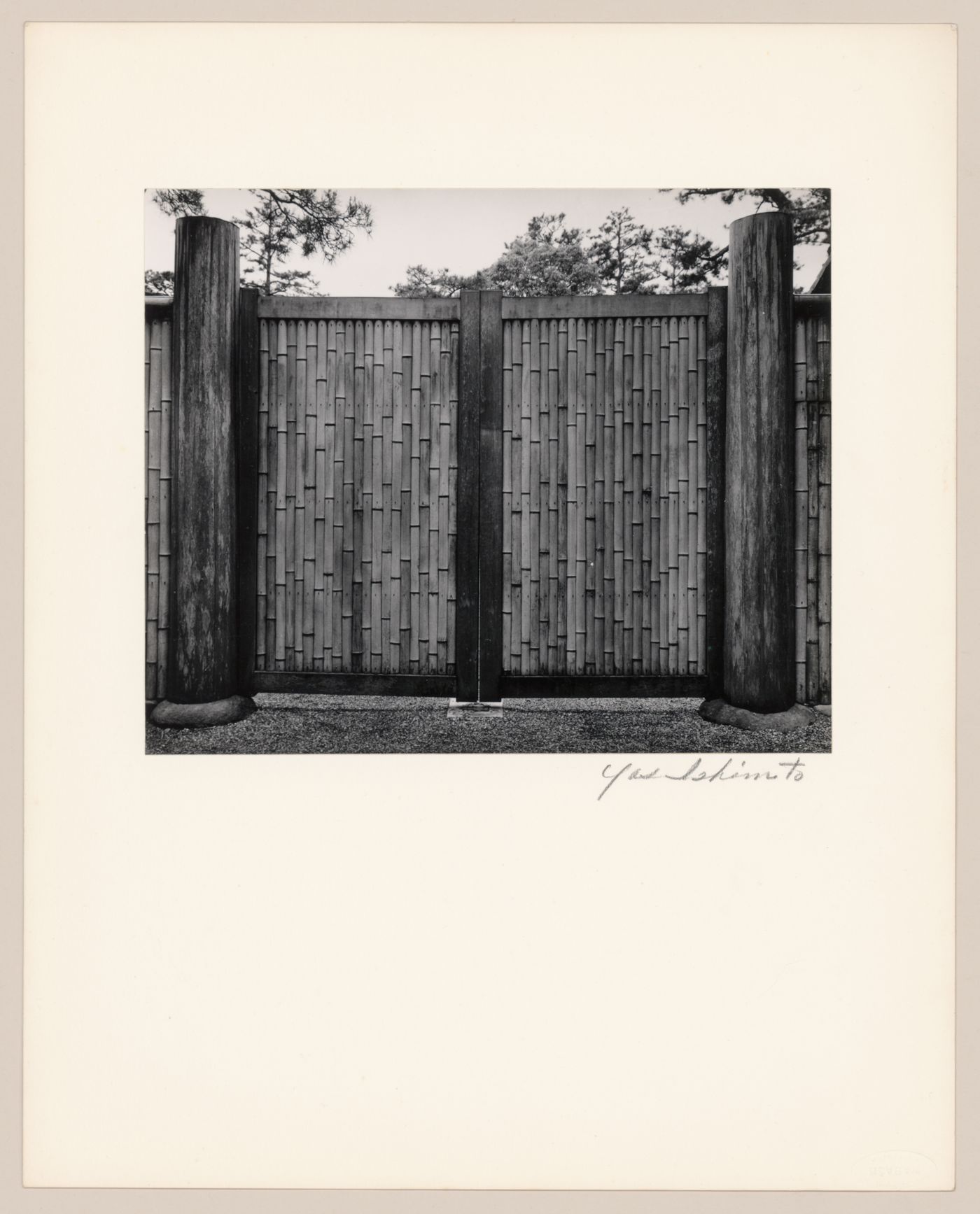 View of the Front Gate (also known as the Main Gate) showing split bamboo gates, Katsura Rikyu (also known as Katsura Imperial Villa), Kyoto, Japan