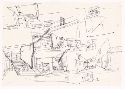 Sketch perspectives of staircases for Galeria do Antiquário, Campo Alegre, Porto, Portugal