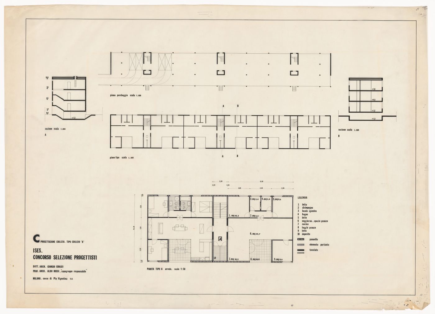 Plans and sections for Quartiere residenziale a Napoli, Naples, Italy