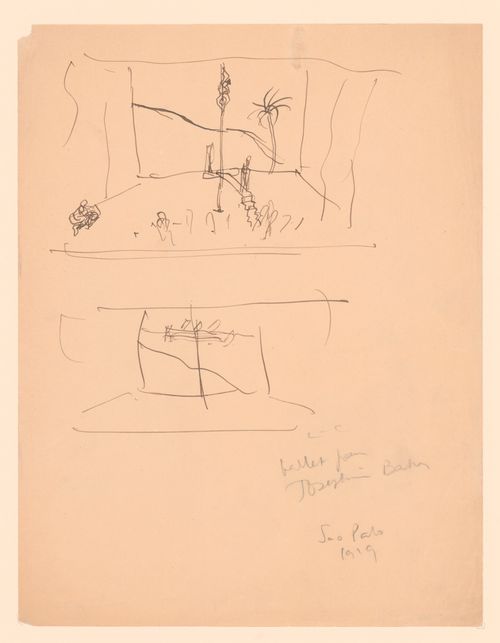 A pair of perspective views of a stage set design for a performance by Josephine Baker