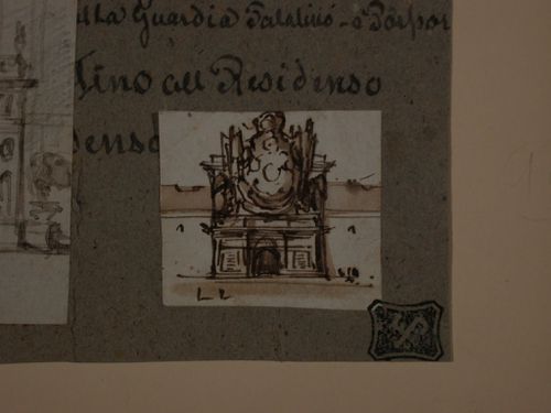 Visionary design for a triumphal arch surmounted by an enormous coat of arms