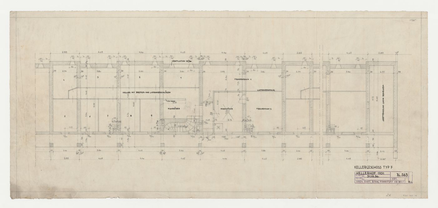 Basement plan for a type F housing unit, Hellerhof Housing Estate, Frankfurt am Main, Germany