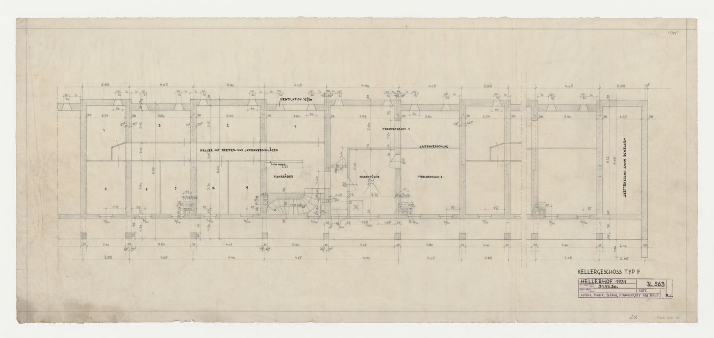 Basement plan for a type F housing unit, Hellerhof Housing Estate, Frankfurt am Main, Germany