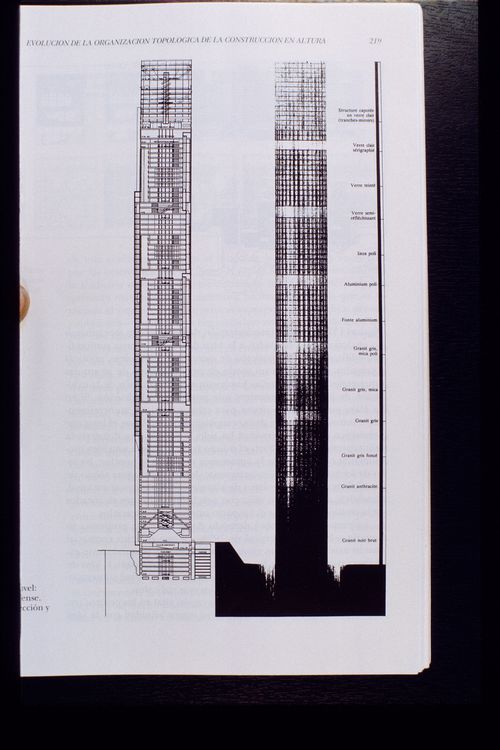 Slide of a drawing for Tower Without Ends, La Défense, Paris, by Jean Nouvel