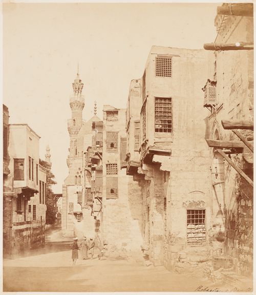 View of a street with Madrassa of Umm Sultan Sha'aban in the background, Cairo, Egypt