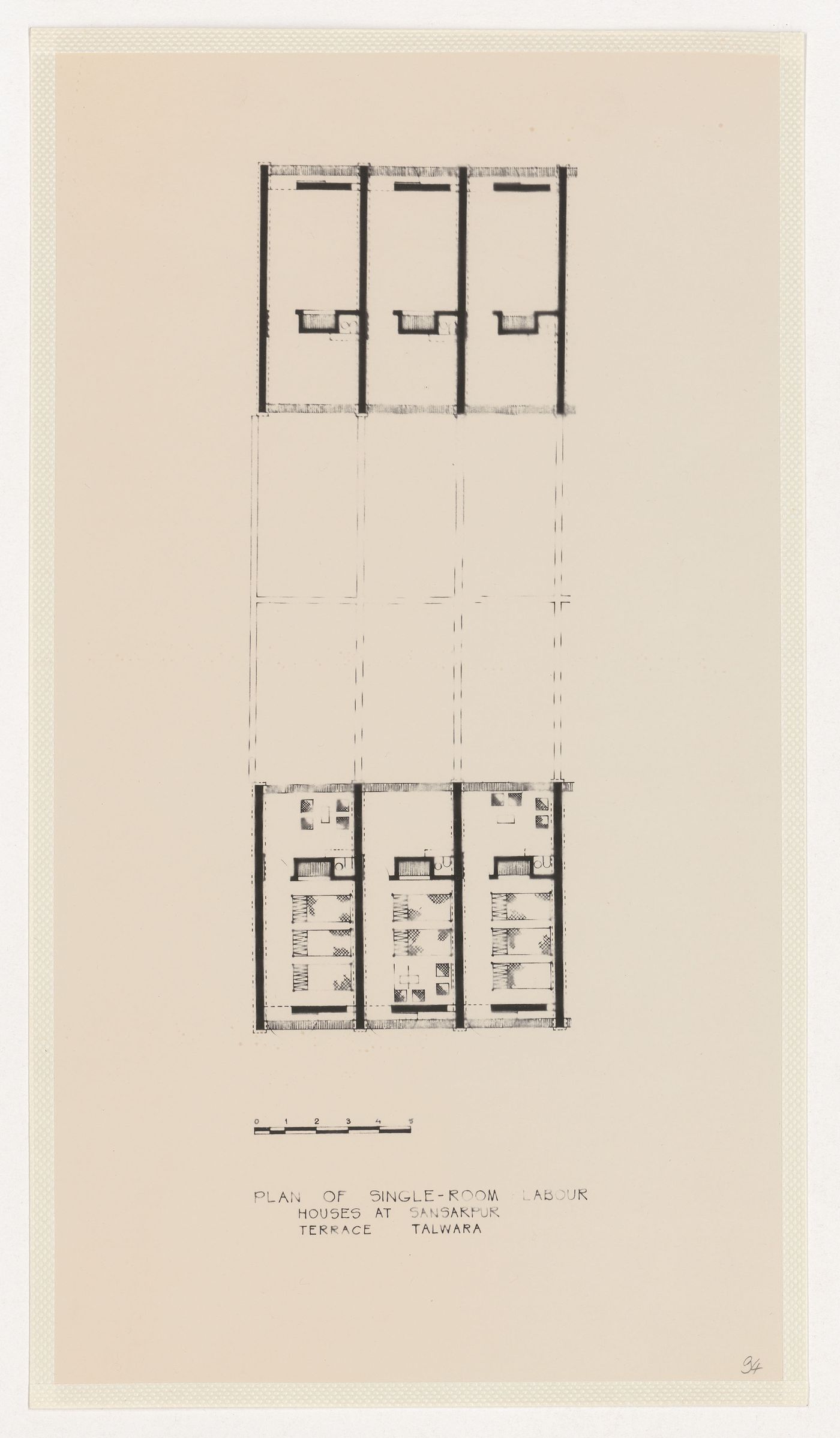 Plan for Single-room labour houses, Sansarpur Terrace, Talwara, India