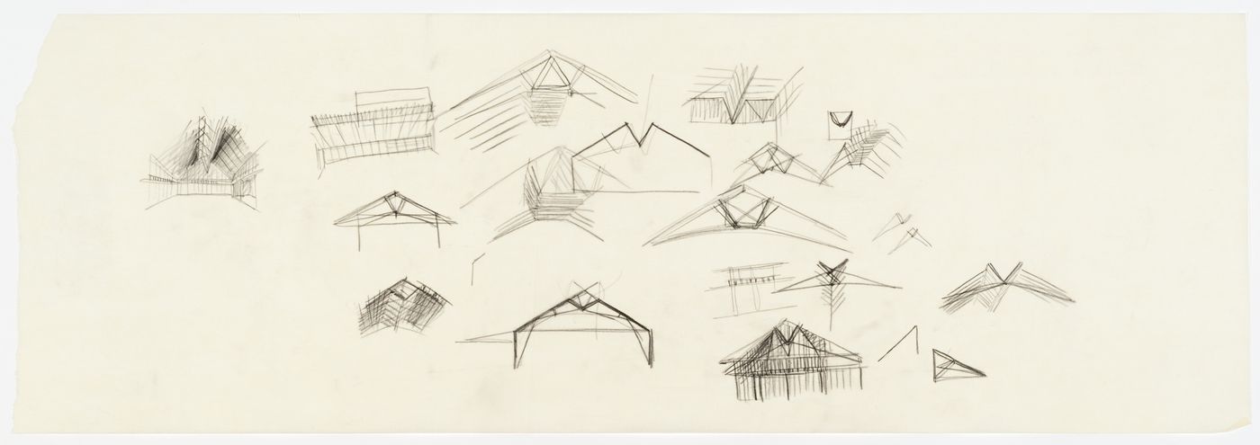 Sketches for roof structure, Moorelands Camp Dining Hall, Lake Kawagama, Dorset, Ontario