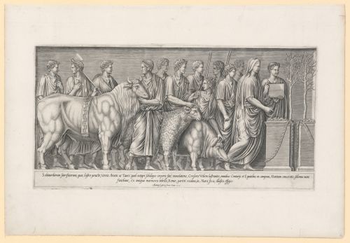 Elevation of a relief from the Campus Martius showing the sacrifice of a bull, known as the Suovetaurilia