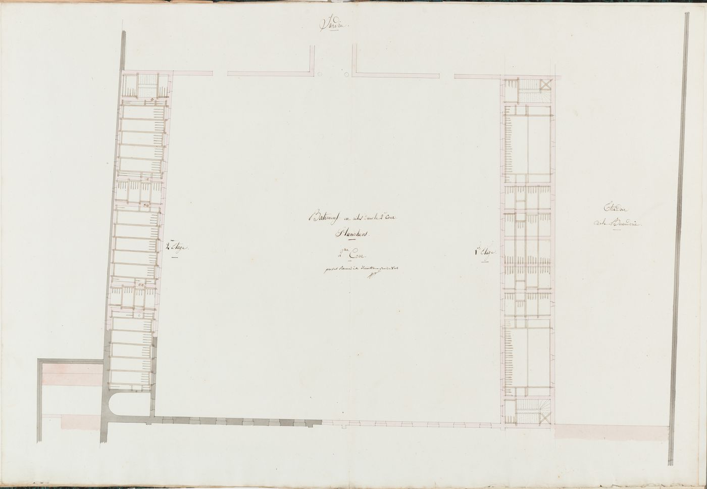 Project for the caserne de la Gendarmerie royale, rue Mouffetard: First and second floor framing plan for the wings surrounding the second courtyard
