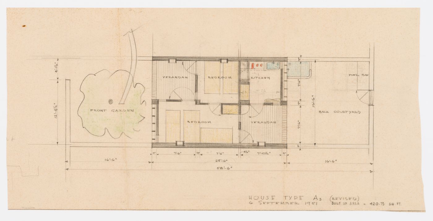 Sketch for the House Type A-3 in Chandigarh, India