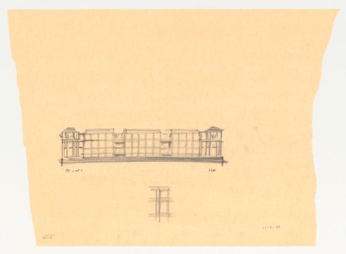 West elevation with a detail sketch of a wall or window for the Brooklyn Museum master plan, fourth phase