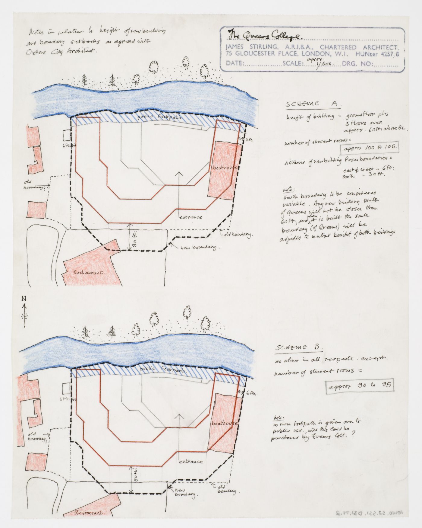 Florey Building, Queen's College, University of Oxford, Oxford, England: alternative plans