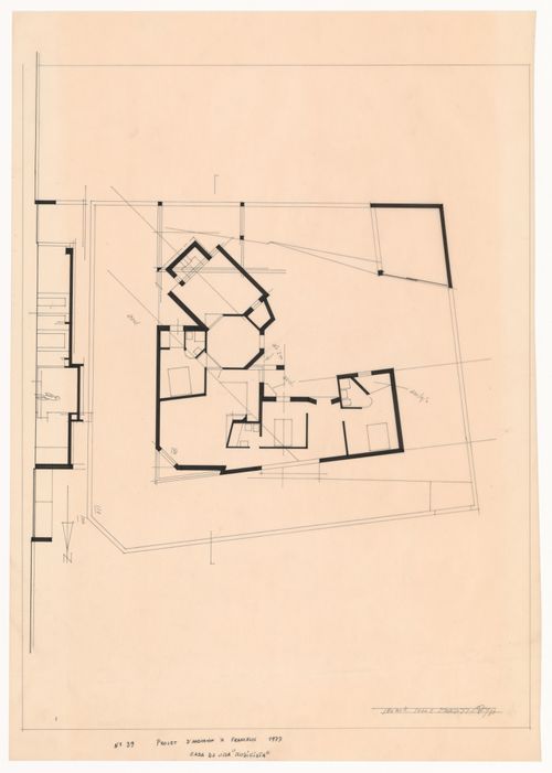 Plan and section for Casa em Francelos, Vila Nova de Gaia, Portugal