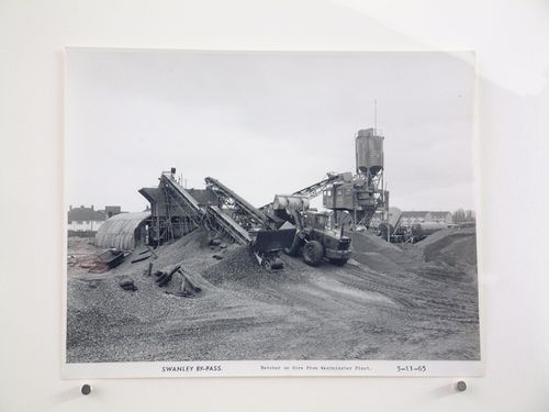 View of batcher on hire from Westminster Plant, during construction of the Swanley Bypass, England